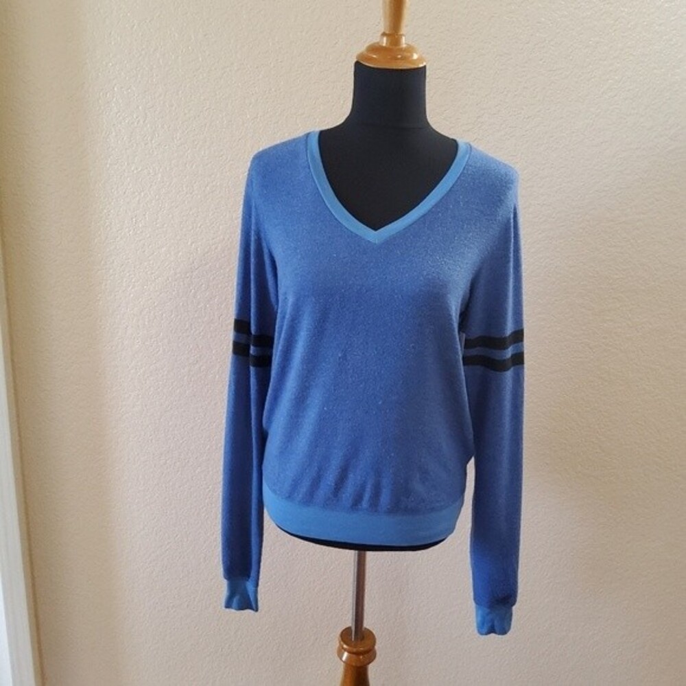 Wildfox Striped Sleeve Varsity Sweatshirt S Blue